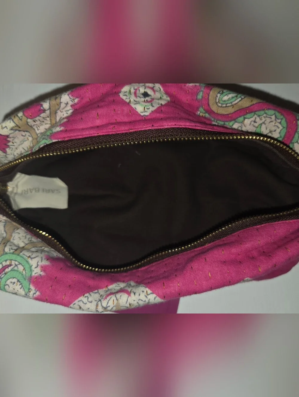 Sari Bari Large Mota Makeup Bag Quilted Cosmetic Pouch, Handmade, Boho